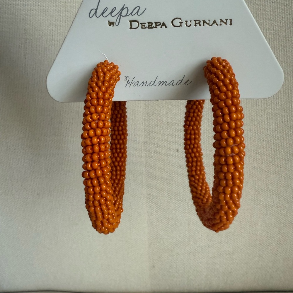 Deepa Gurnani Beaded Hoop Earrings Orange NWT